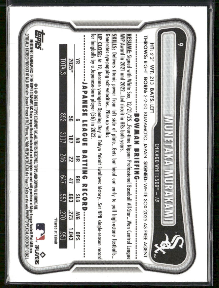 2026 Bowman Chrome Mojo Refractors Munetaka Murakami Rookie #9