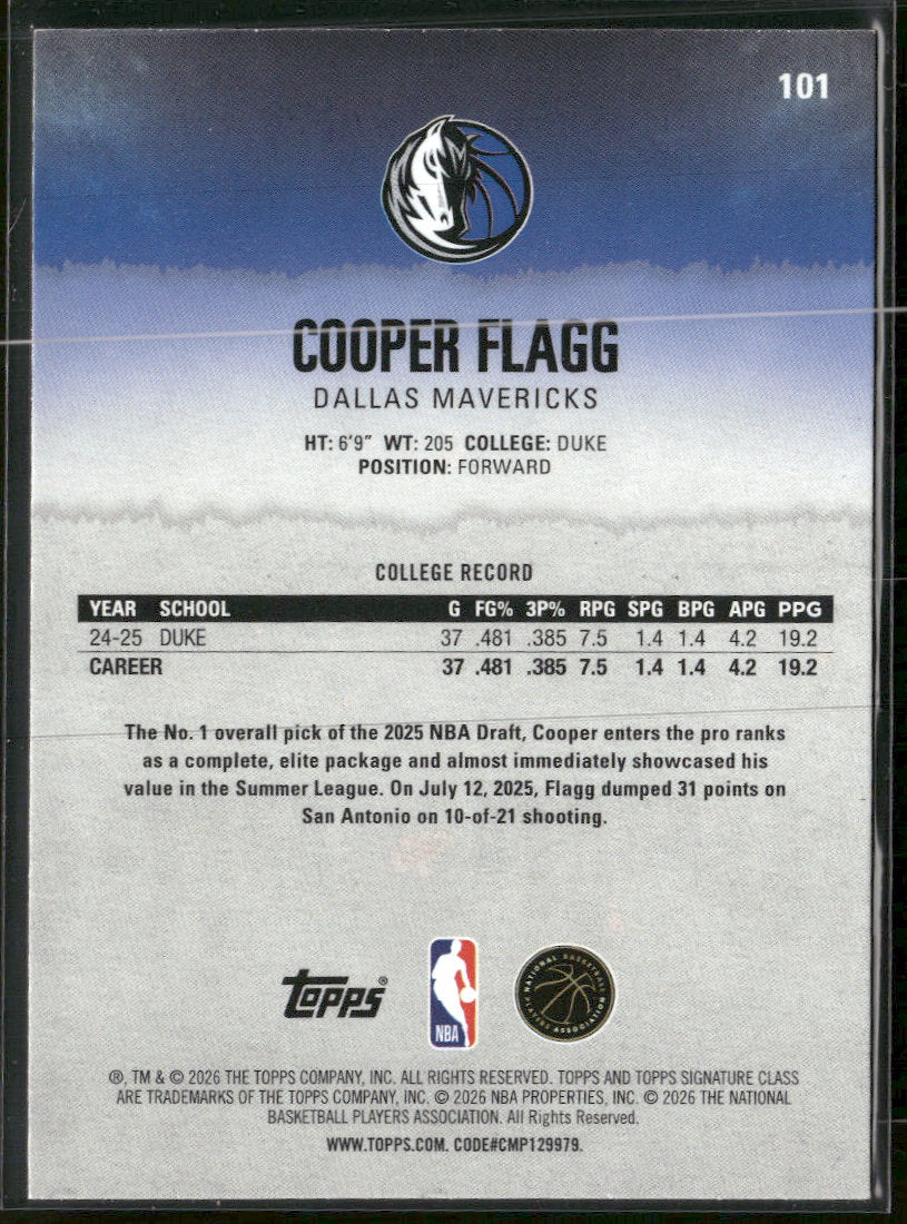 2025-26 Topps Signature Class Cooper Flagg Rookie #101