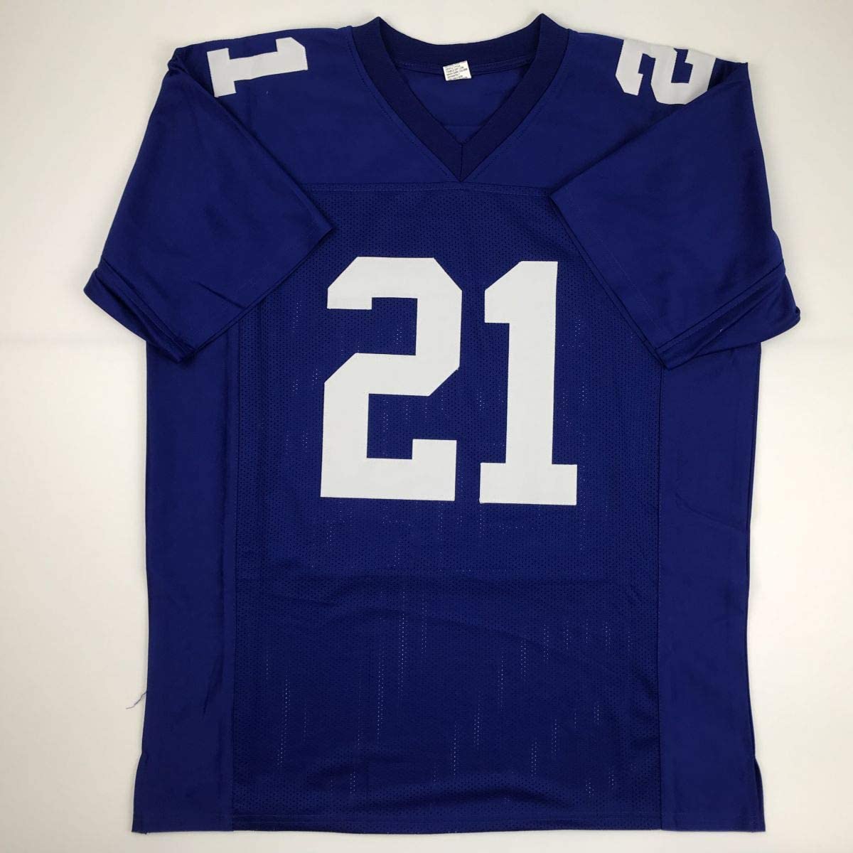 Autographed/Signed Tiki Barber New York Blue Football Jersey Beckett BAS COA