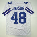 Autographed/Signed Daryl Moose Johnston Dallas White Football Jersey Beckett BAS COA