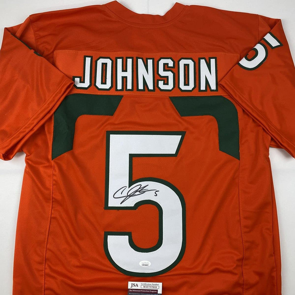 Autographed/Signed Andre Johnson Miami Orange College Football Jersey Beckett BAS COA