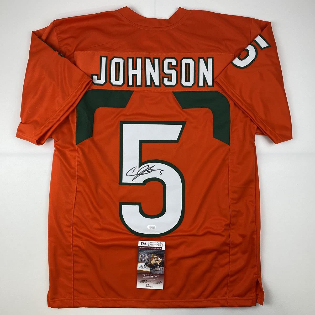 Autographed/Signed Andre Johnson Miami Orange College Football Jersey Beckett BAS COA