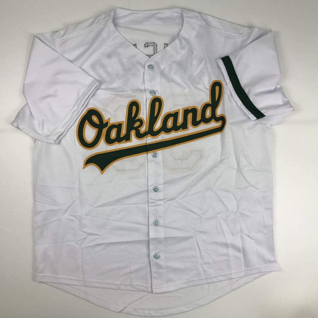 Autographed/Signed Jose Canseco Oakland White Baseball Jersey JSA COA