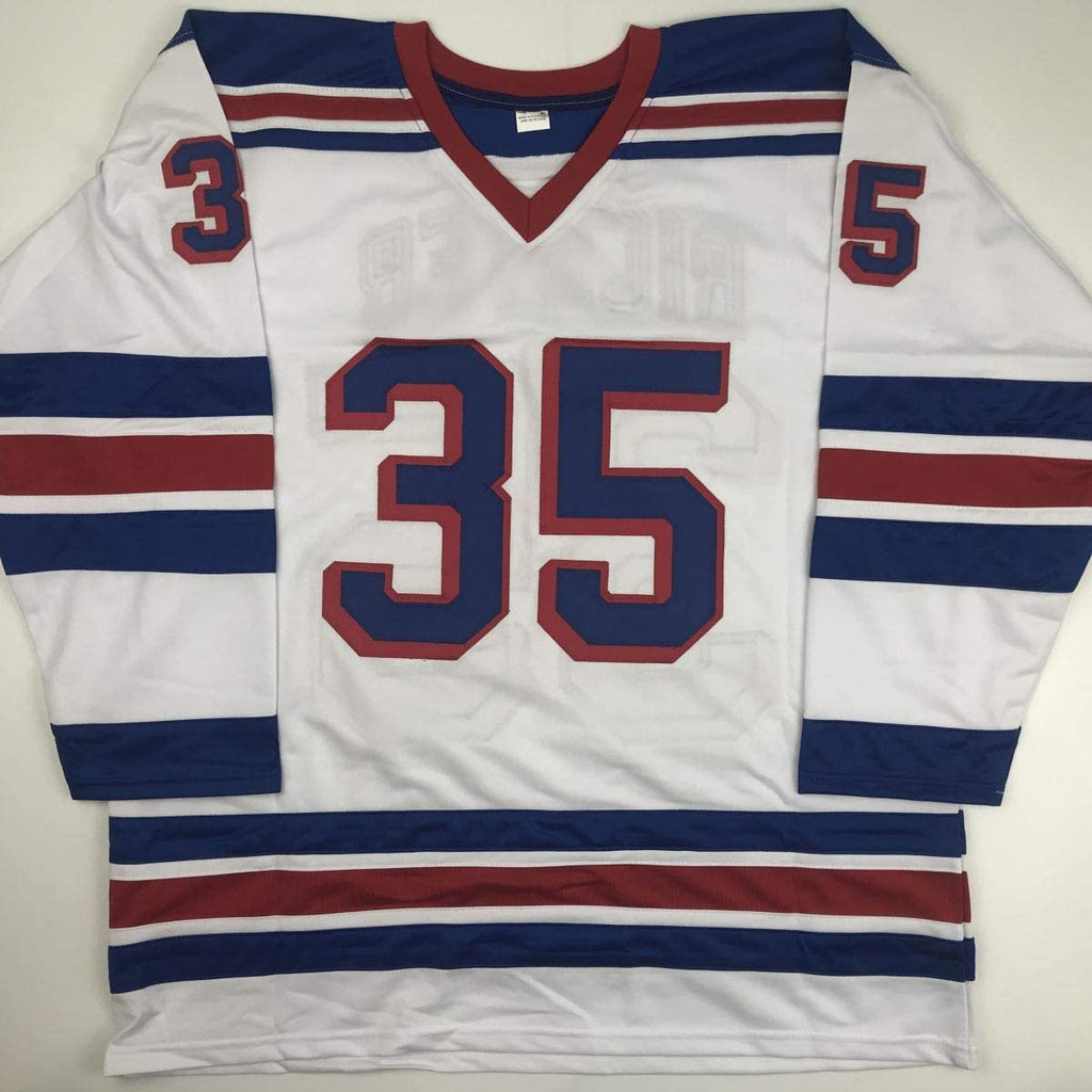 Autographed/Signed Mike Richter New York White Hockey Jersey Beckett BAS COA