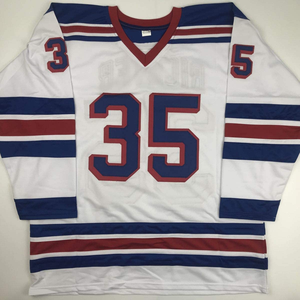 Autographed/Signed Mike Richter New York White Hockey Jersey Beckett BAS COA