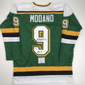 Autographed/Signed Mike Modano Minnesota Green Hockey Jersey Beckett BAS COA