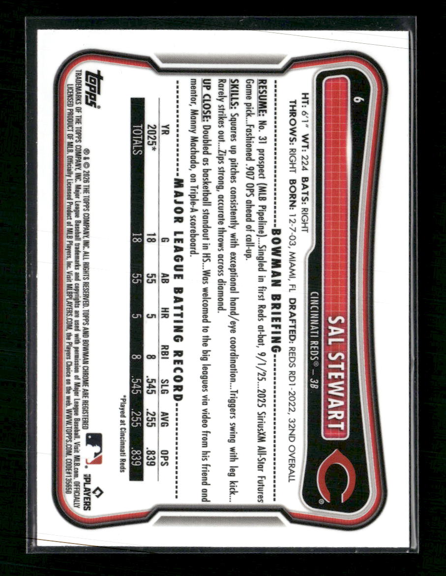2026 Bowman Rookie Red RC Logo Sal Stewart Rookie #6