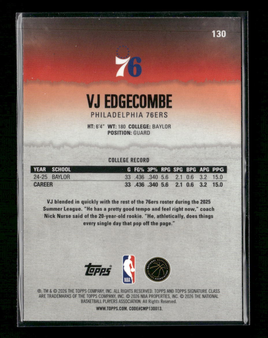 2025-26 Topps Signature Class Chrome Pandora Yellow Refractors VJ Edgecombe #130