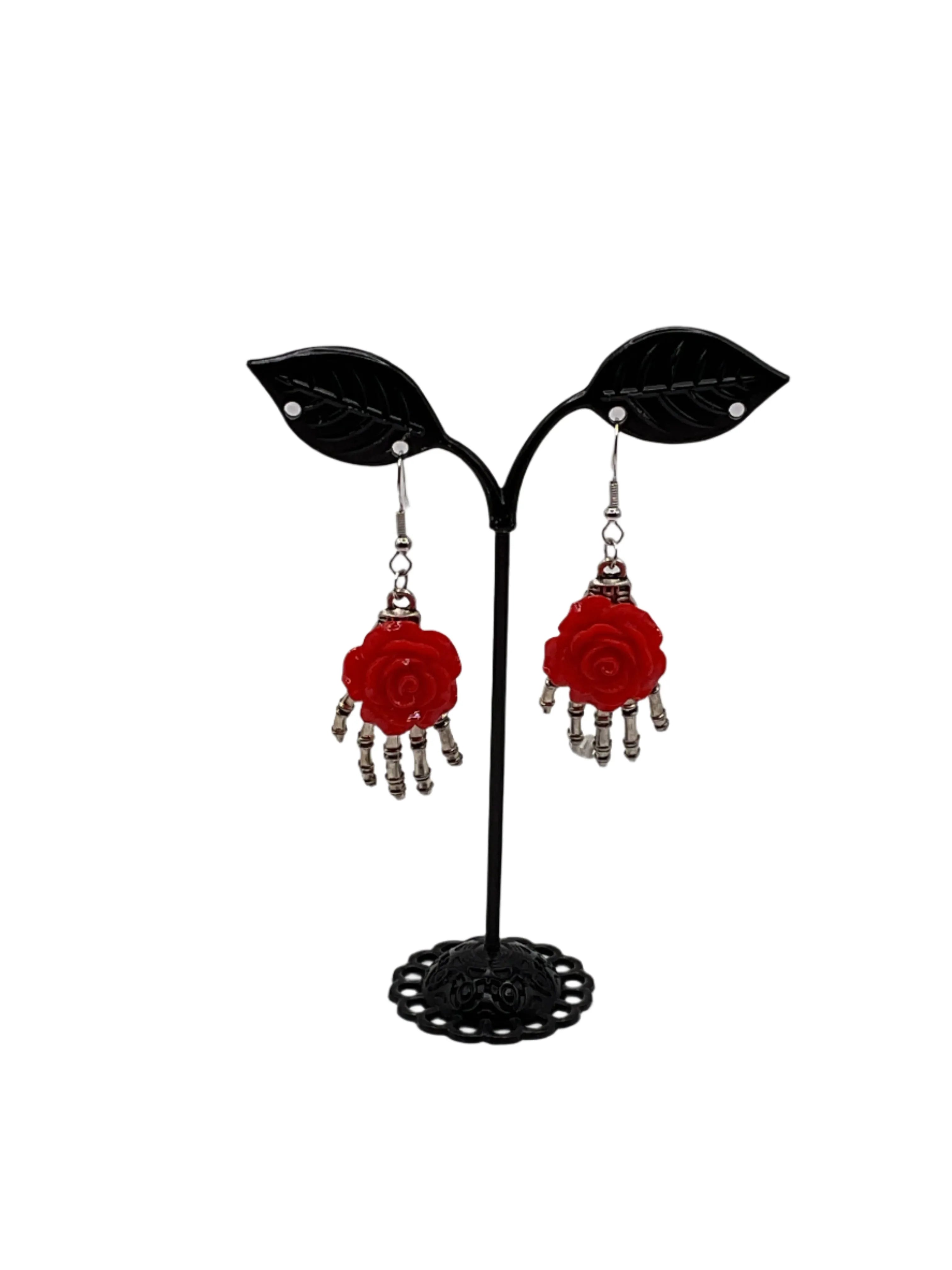 Skeleton Hand with Flower Earrings