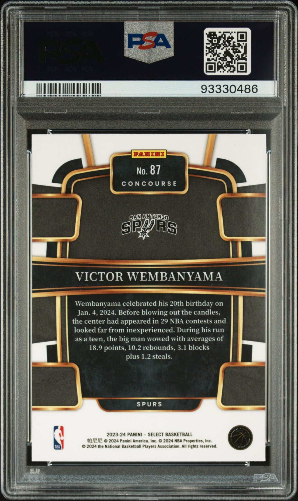 2023 Panini Select Blue Victor Wembanyama 10 PSA #87