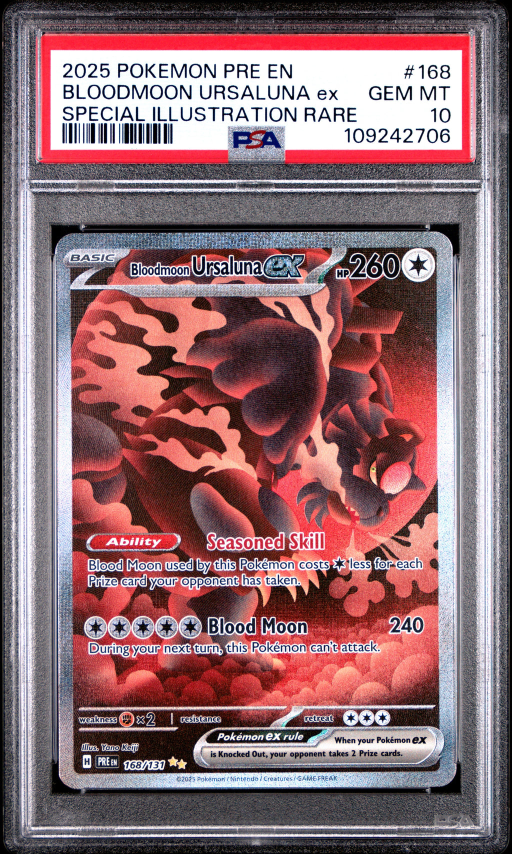 2025 Pokemon PRE Special Illustration Bloodmoon Ursaluna Ex 10 PSA #168