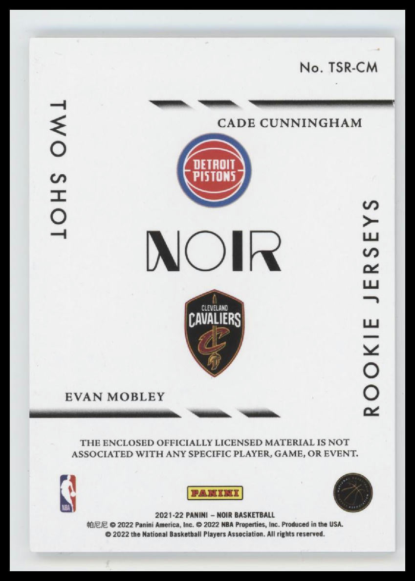 2021-22 Panini Noir Two-Shot Prime Cade Cunningham/Evan Mobley #/25 #TSR-CM