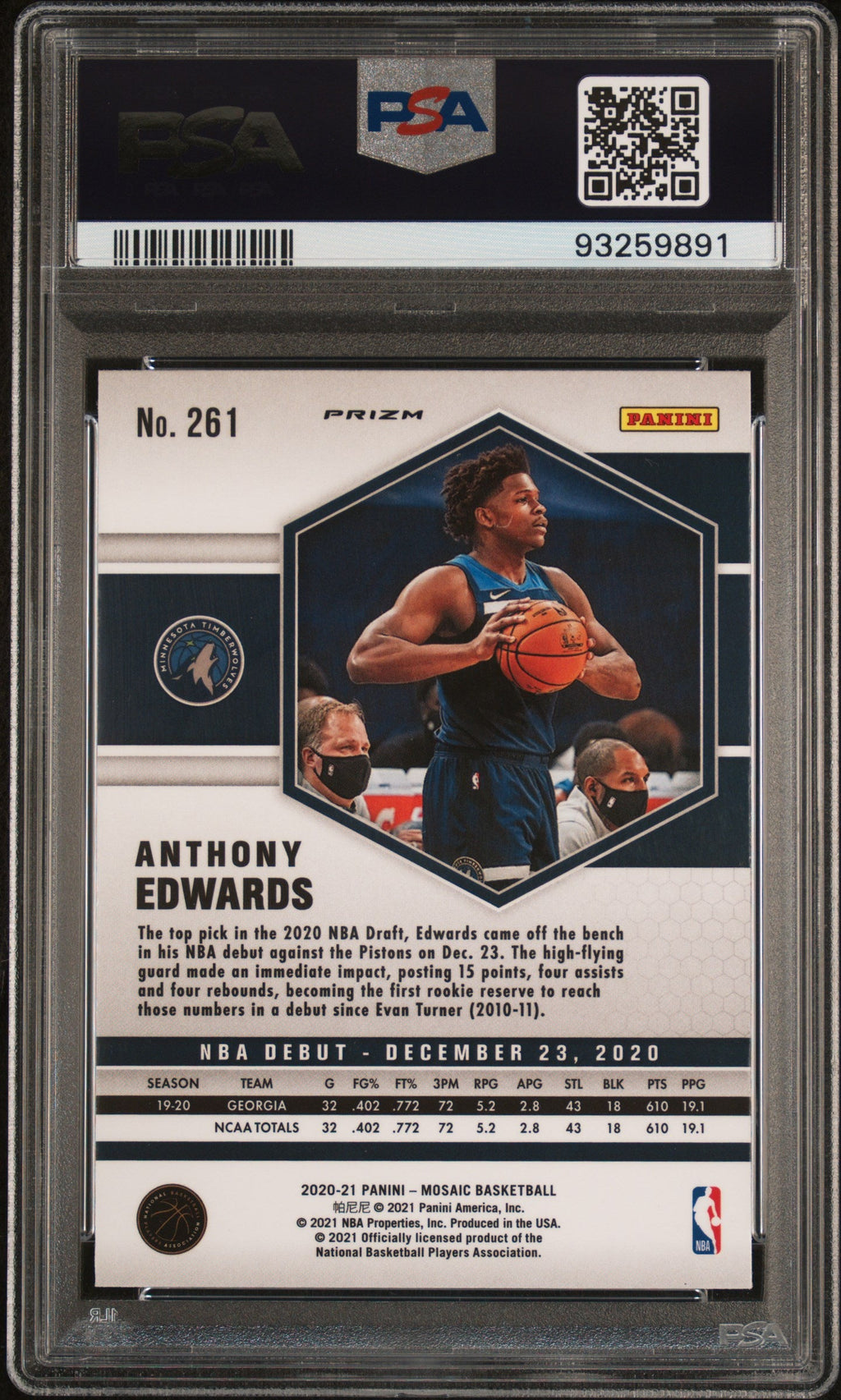 2020 Panini Mosaic Camo Pink Anthony Edwards 10 PSA #261