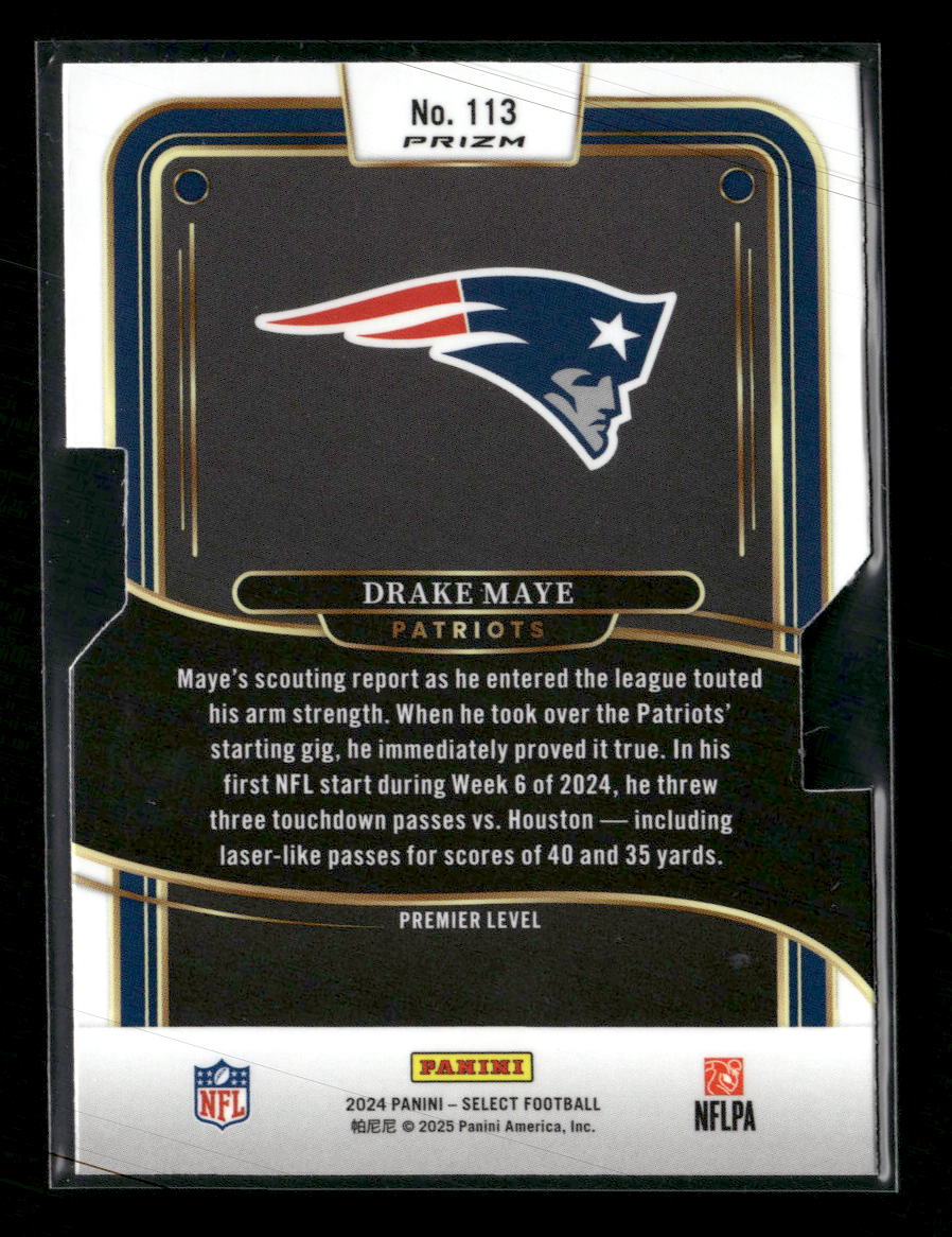 2024 Panini Select Silver Prizm Die Cut Drake Maye Rookie #113