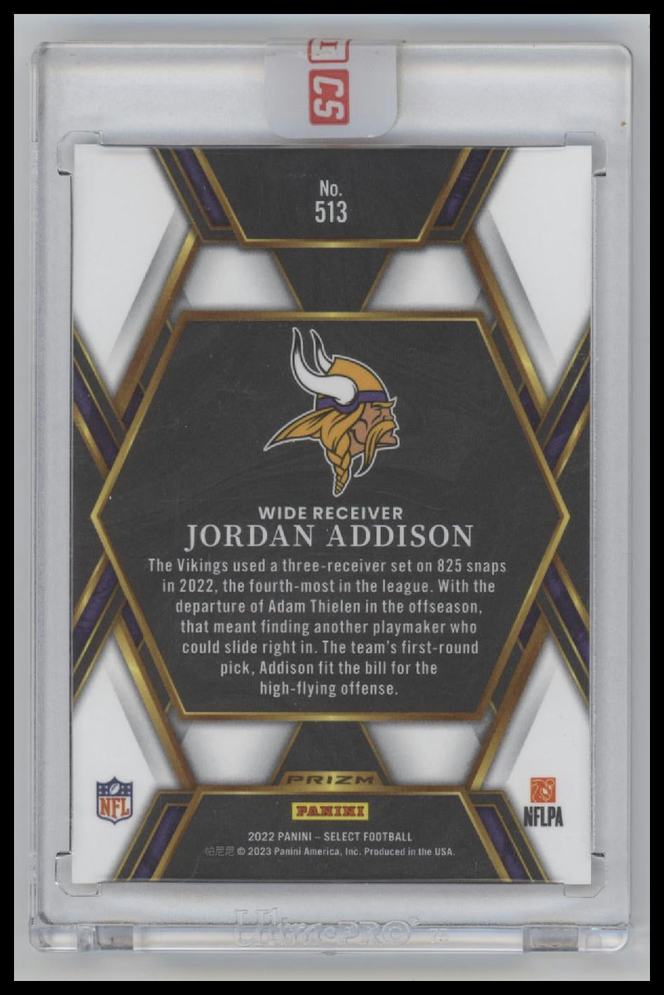 2022 Panini Select Silver Prizm Jordan Addison #513 Encased