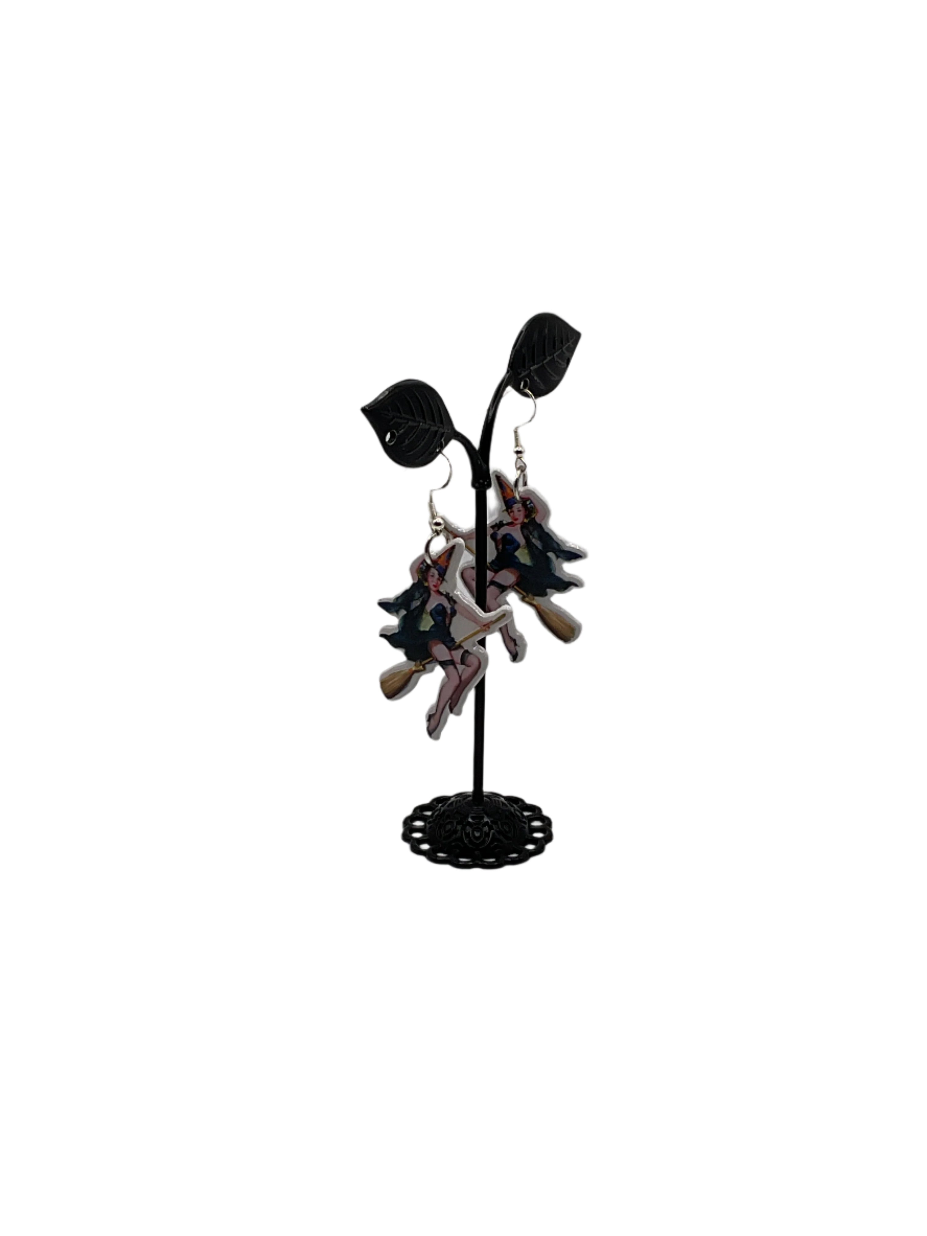 Witch on broom Earrings