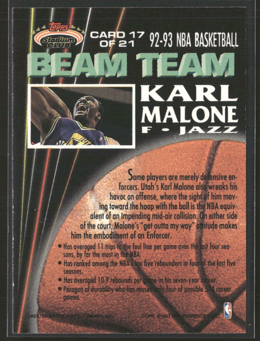 1992-93 Stadium Club Beam Team Members Only Karl Malone #17