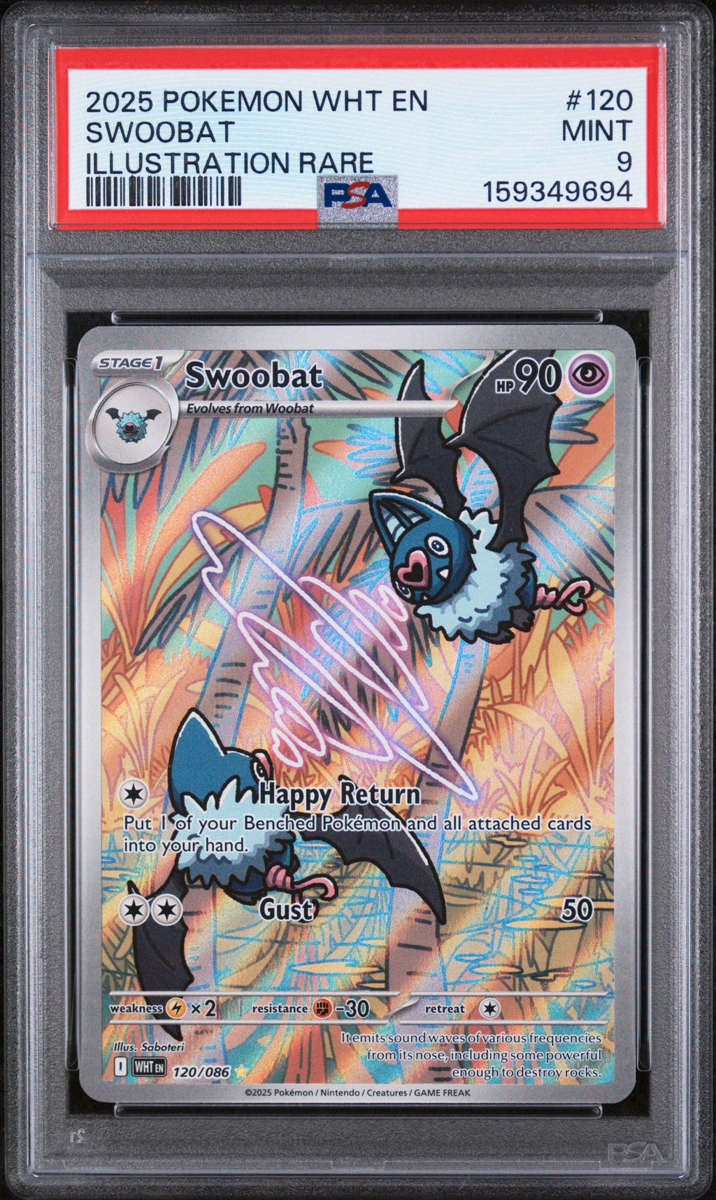 2025 Pokemon Wht En-White Flare Illustration Rare Swoobat 9 PSA #120