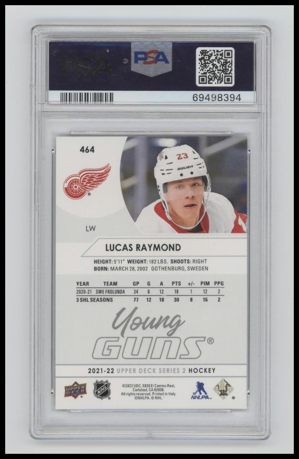2021-2022 Upper Deck Lucas Raymond Young Guns 10 PSA #464