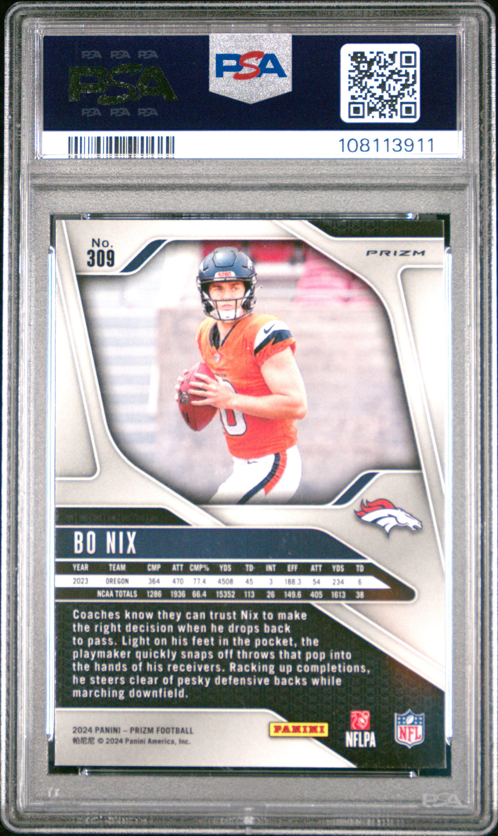 2024 Panini Prizm Neon Green Pulsar Bo Nix 9 PSA #309