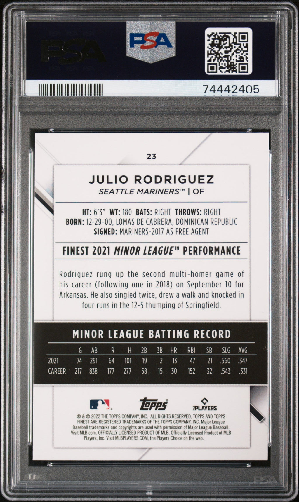2022 Topps Finest Julio Rodriguez 10 PSA #23