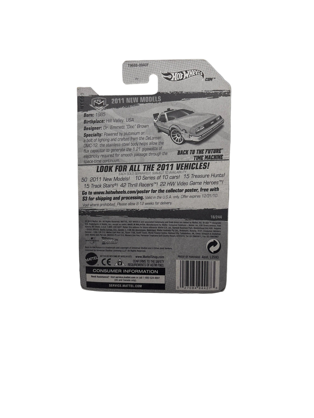Hot Wheels Back To The Future Time Machine Diecast silver