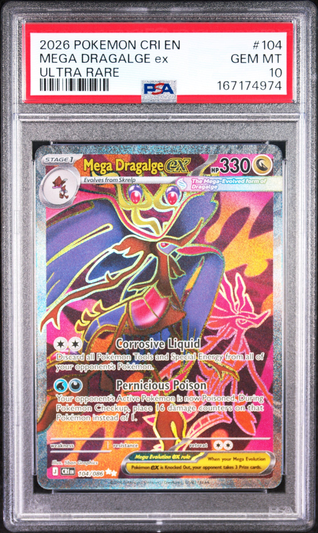 2026 Pokemon Chaos Rising Ultra Rare Mega Dragalge Ex 10 PSA #104