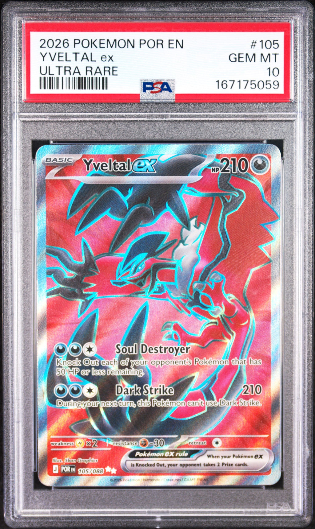 2026 Pokemon Perfect Order Ultra Rare Yveltal Ex 10 PSA #105