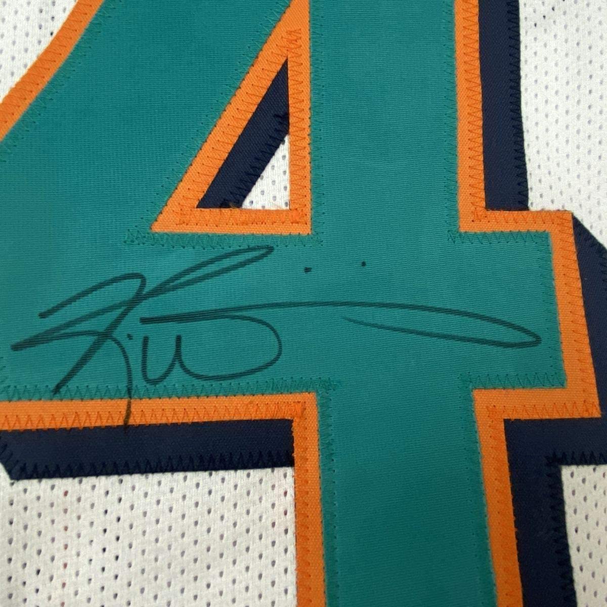 Framed Autographed/Signed Ricky Williams 35x39 Miami White Football Jersey JSA COA