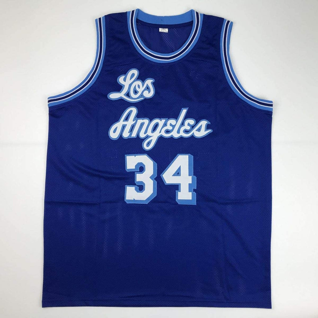 Autographed/Signed Shaquille Shaq O'Neal Los Angeles LA Retro Blue Basketball Jersey Beckett BAS COA