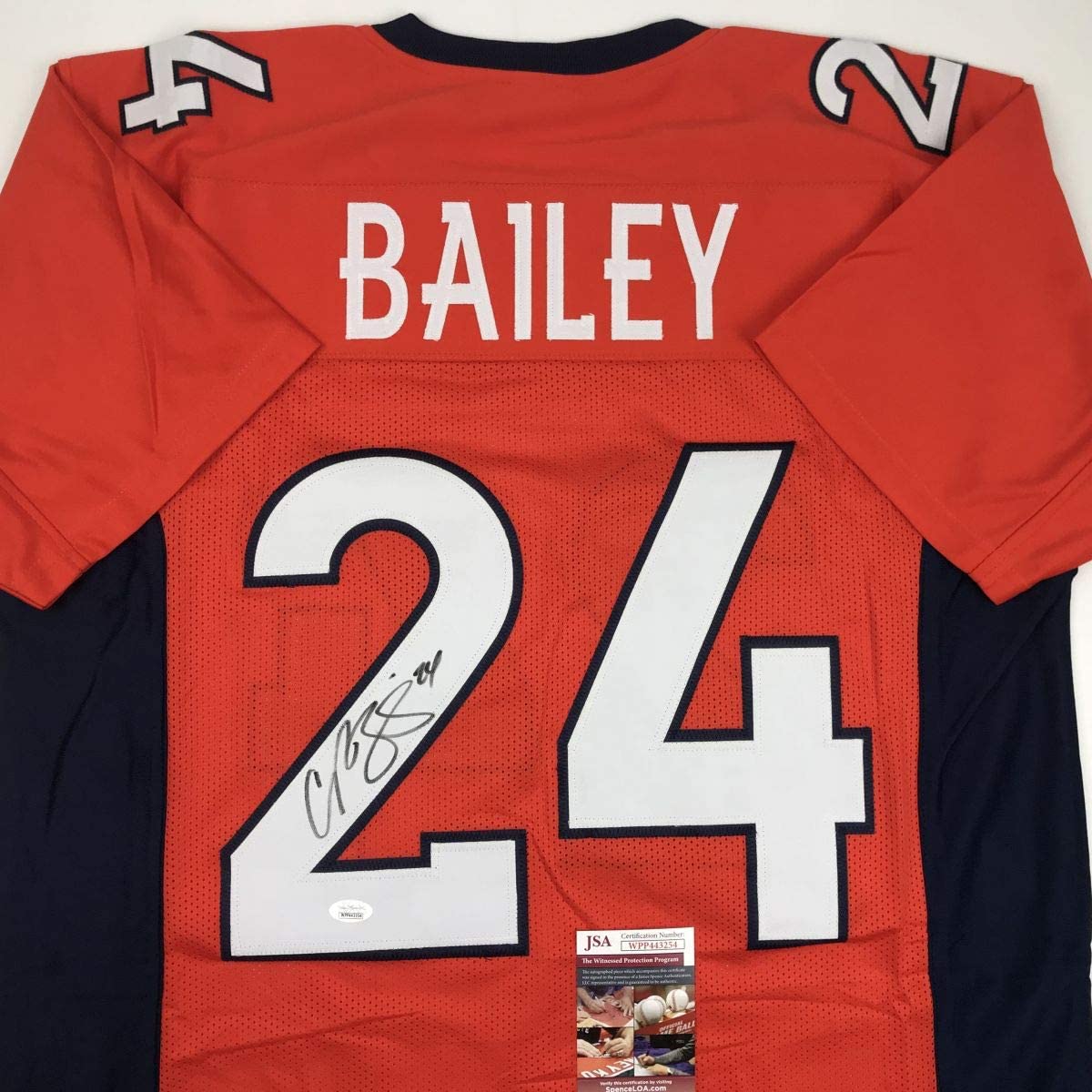 Autographed/Signed Champ Bailey Denver Orange Football Jersey Beckett BAS COA