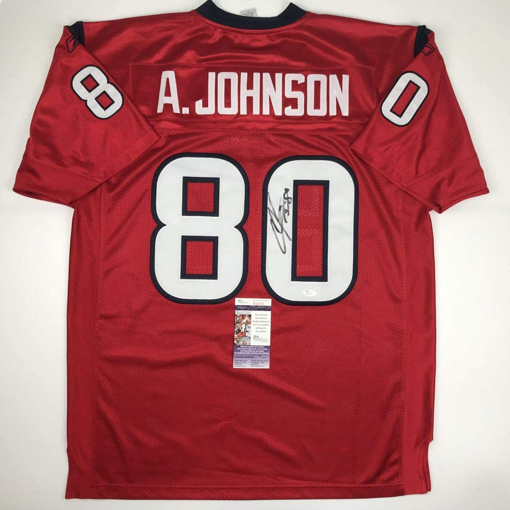 Autographed/Signed Andre Johnson HOF 24 Houston Texans Red Football Jersey JSA COA