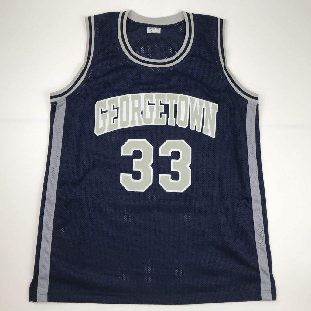 Autographed/Signed Alonzo Mourning Georgetown Blue College Basketball Jersey JSA COA