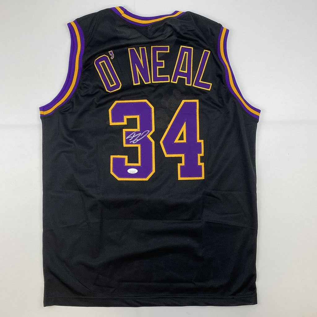 Autographed/Signed Shaquille Shaq O'Neal Los Angeles LA Black Basketball Jersey Beckett BAS COA