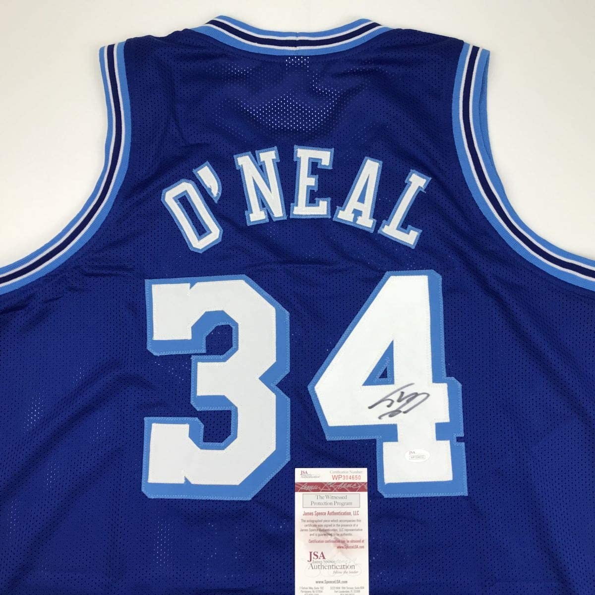 Autographed/Signed Shaquille Shaq O'Neal Los Angeles LA Retro Blue Basketball Jersey Beckett BAS COA