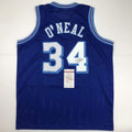 Autographed/Signed Shaquille Shaq O'Neal Los Angeles LA Retro Blue Basketball Jersey Beckett BAS COA