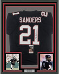 Framed Autographed/Signed Deion Sanders 35x39 Atlanta Black Football Jersey JSA COA