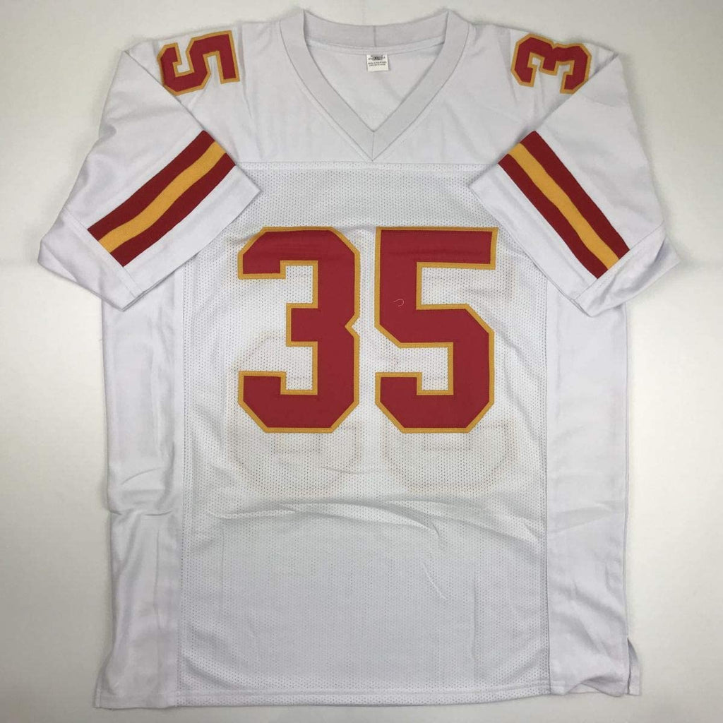 Autographed/Signed Christian Okoye Kansas City White Football Jersey JSA COA