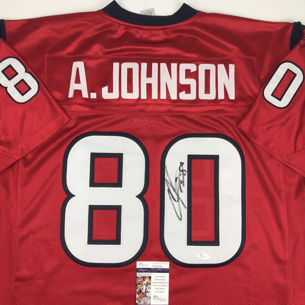 Autographed/Signed Andre Johnson HOF 24 Houston Texans Red Football Jersey JSA COA