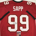 Autographed/Signed Warren Sapp Tampa Bay Red Football Jersey JSA COA