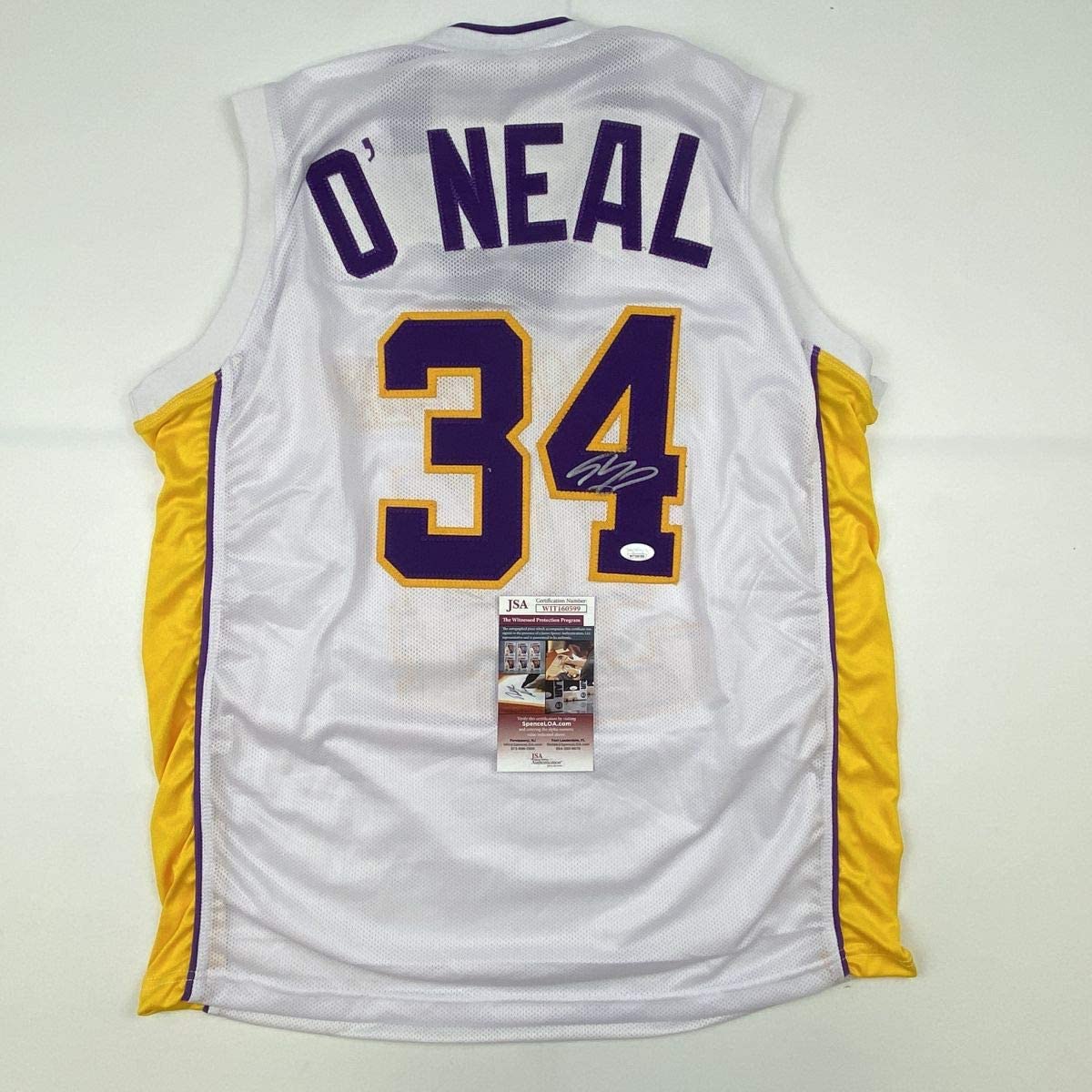 Autographed/Signed Shaquille Shaq O'Neal Los Angeles LA White Basketball Jersey Beckett BAS COA