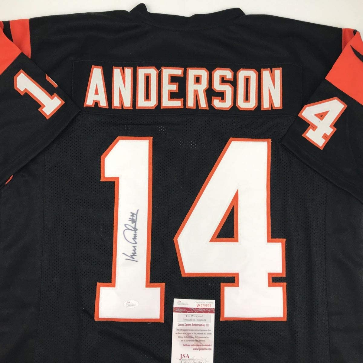 Autographed/Signed Ken Anderson Cincinnati Black Football Jersey Beckett BAS COA