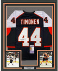 Framed Autographed/Signed Kimmo Timonen 35x39 Philadelphia Black Hockey Jersey JSA COA