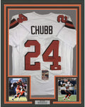 Framed Autographed/Signed Nick Chubb 35x39 Cleveland White Football Jersey JSA COA