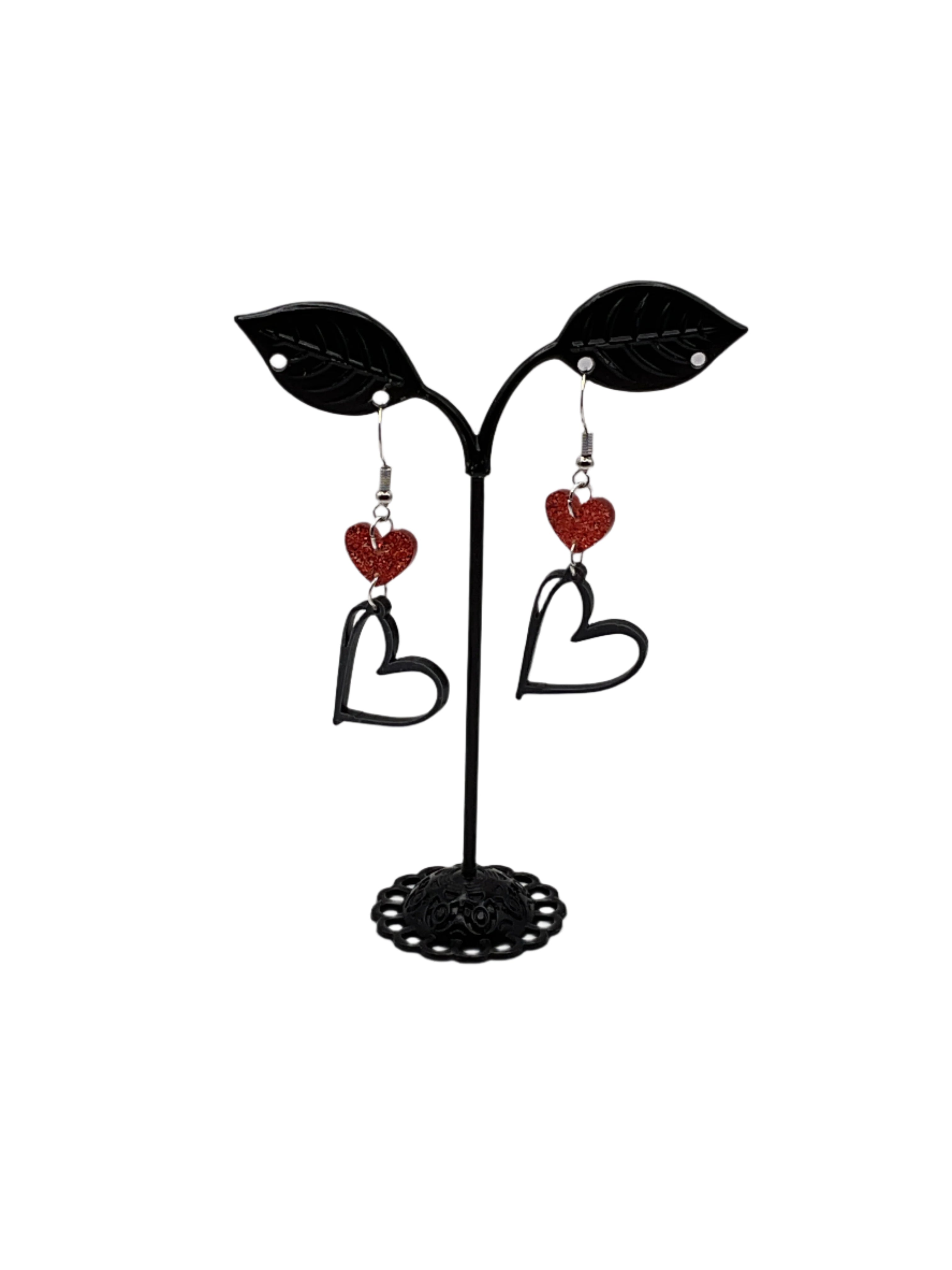 red and black heart earrings