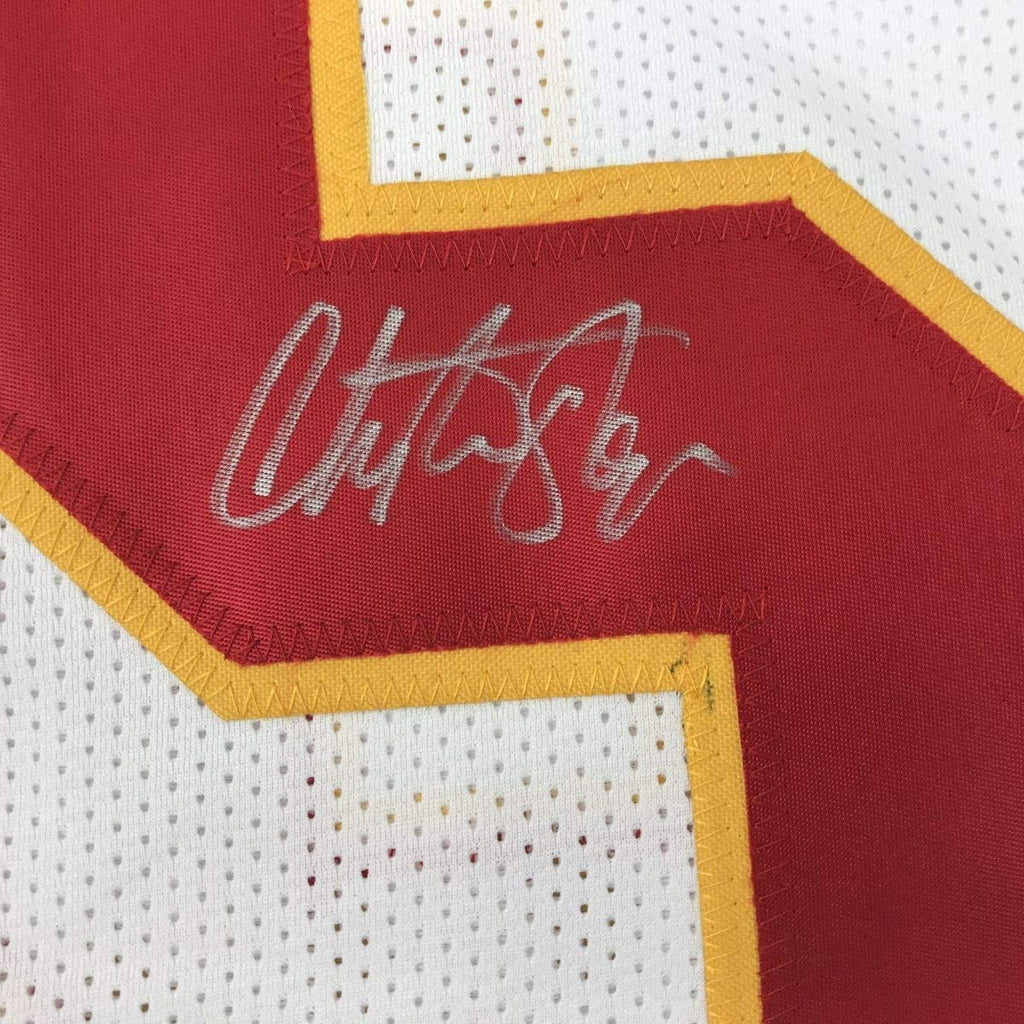 Autographed/Signed Christian Okoye Kansas City White Football Jersey JSA COA