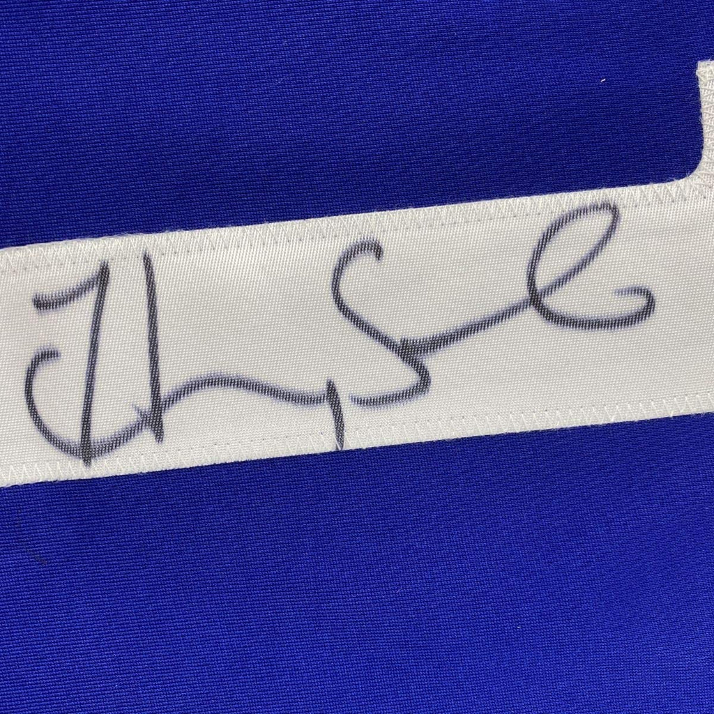 Framed Autographed/Signed Hope Solo 35x39 United States USA Blue Soccer Jersey JSA COA