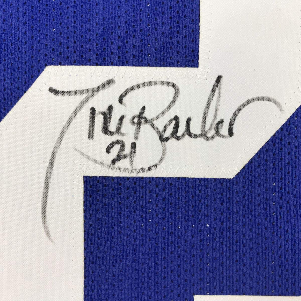 Autographed/Signed Tiki Barber New York Blue Football Jersey Beckett BAS COA