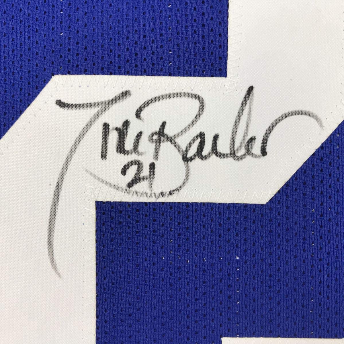 Autographed/Signed Tiki Barber New York Blue Football Jersey Beckett BAS COA