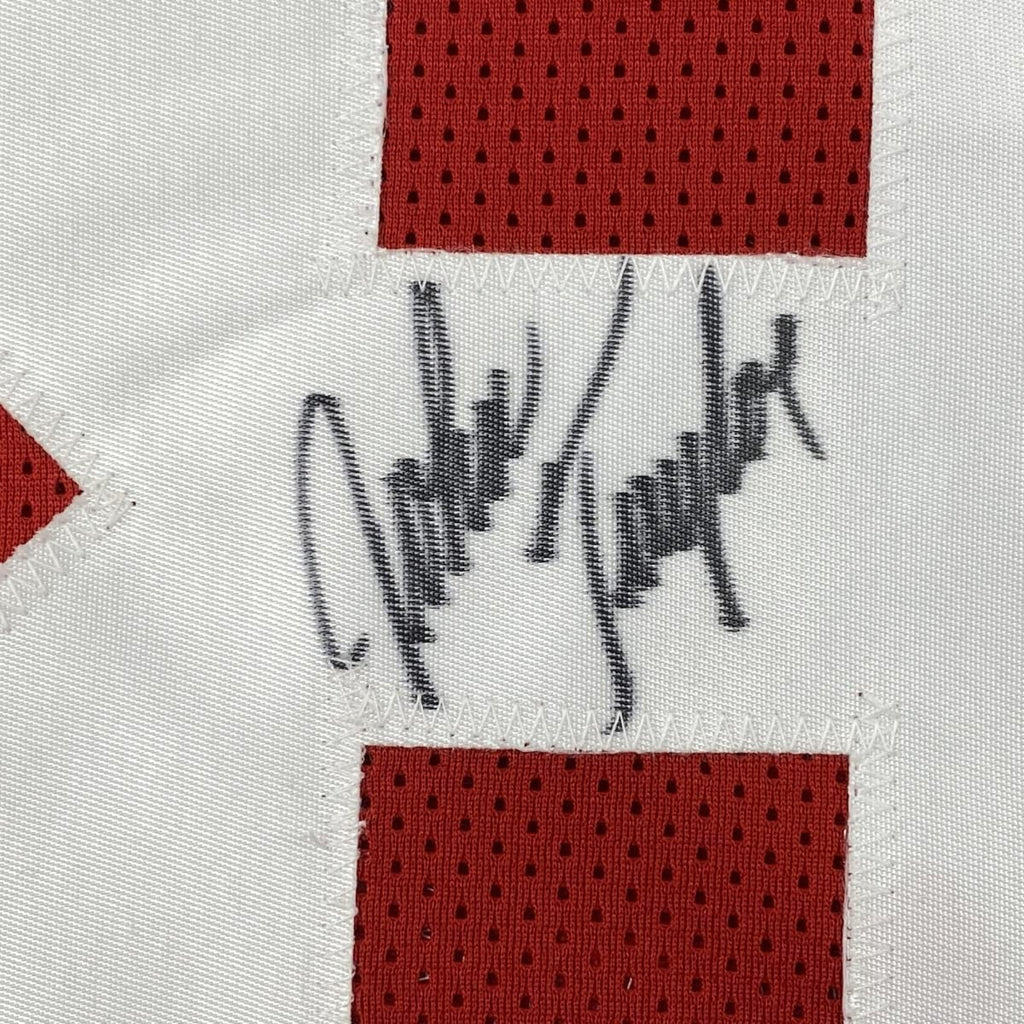 Framed Autographed/Signed John Taylor 35x39 San Francisco Red Football Jersey JSA COA